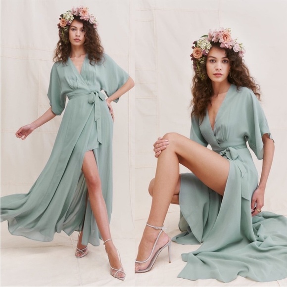 Reformation Dress Winslow Wrap Maxi in Celadon Sage Green - Picture 2 of 9